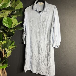 Love Bonito Dress 6 Blue Chambray‎ Long Sleeve Button Front Midi Lagenlook Beach